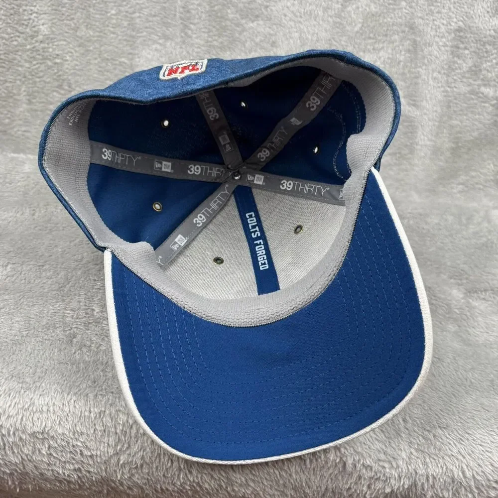 Indianapolis Colts New Era Fitted Hat Mens M/L Embroidered NFL Blue & White‎ EUC